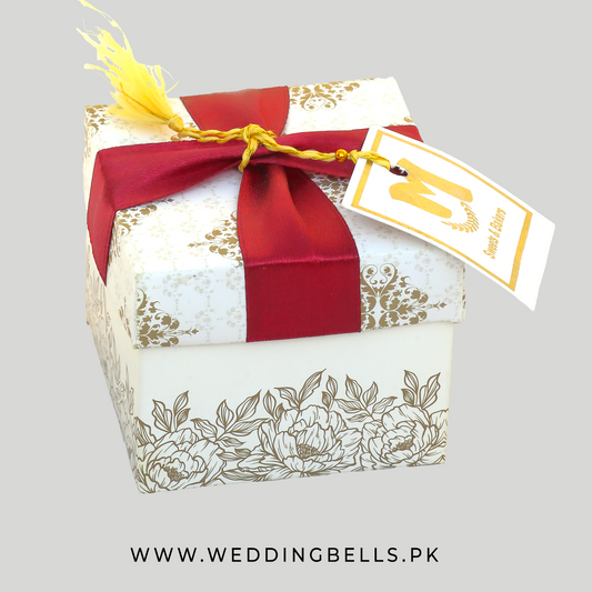 Luxury Nikkah Bid Box | Floral Pearl White & Maroon Ribbon (Personalized)