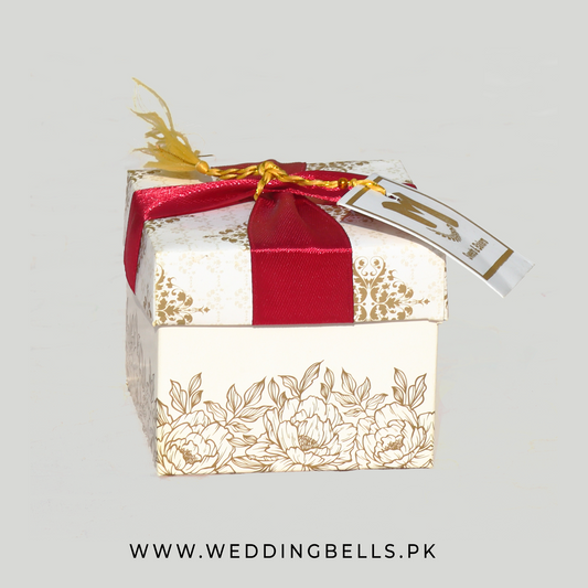 Luxury Nikkah Bid Box | Floral Pearl White & Maroon Ribbon (Personalized)