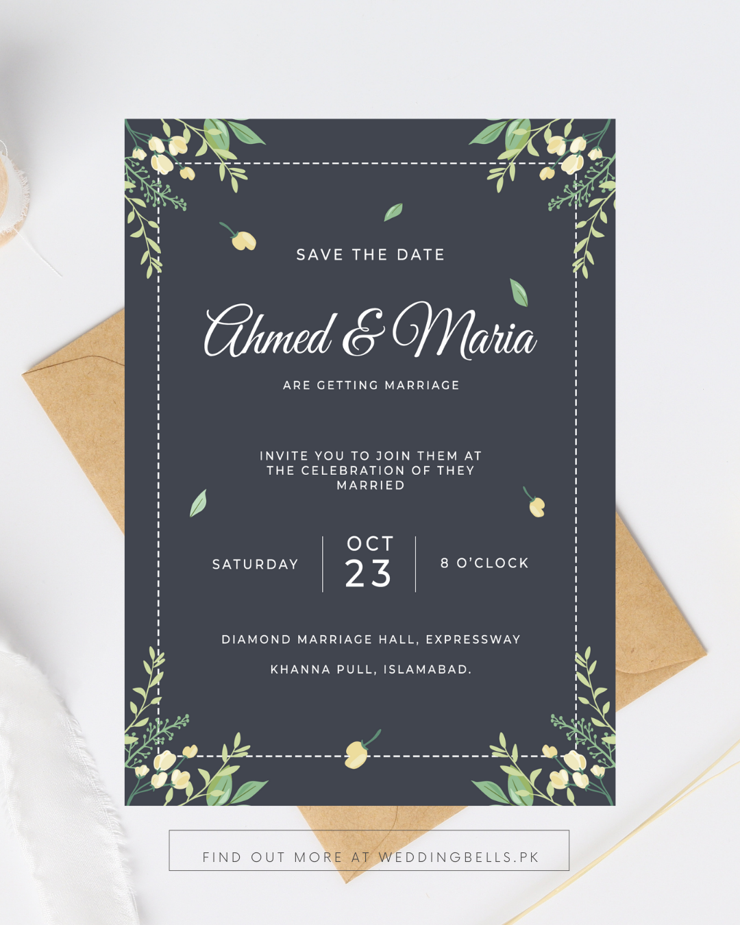 Midnight Bloom Navy & Eucalyptus Wedding Invitation Suite