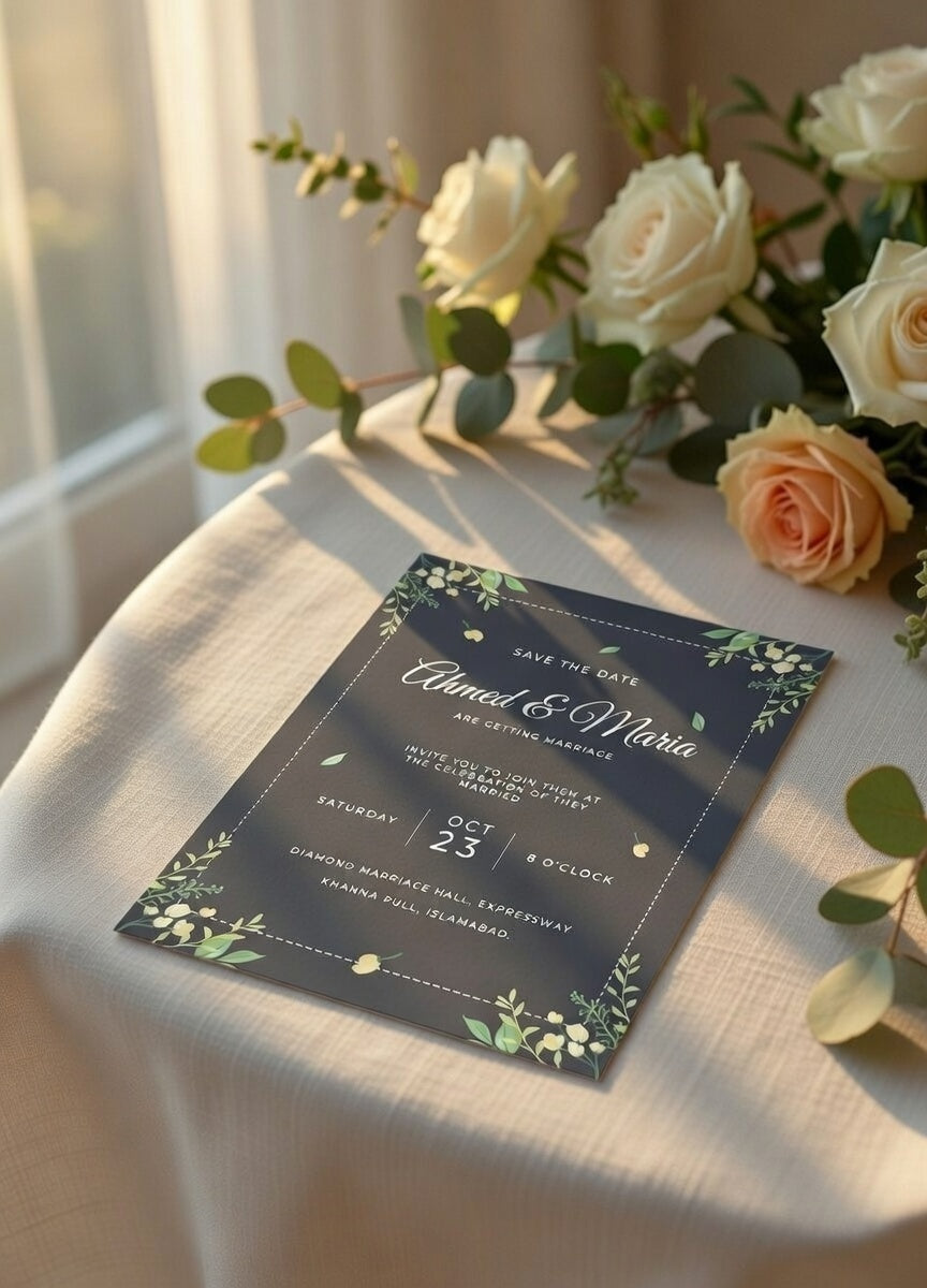 Midnight Bloom Navy & Eucalyptus Wedding Invitation Suite