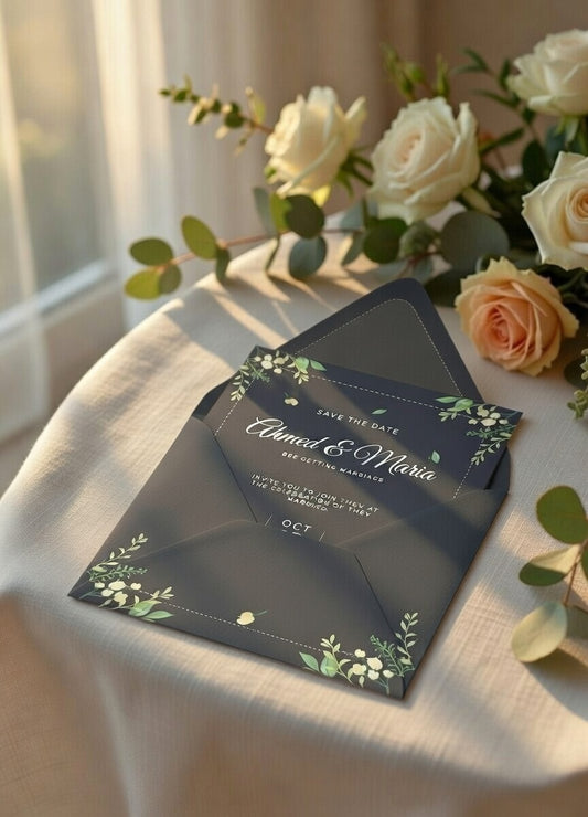 Midnight Bloom Navy & Eucalyptus Wedding Invitation Suite